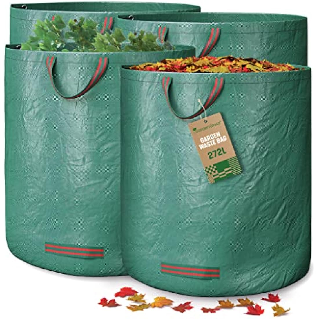 GardenGloss® Garden Waste Bags Heavy Duty with Handles (4pcs) - 272L High Capacity Garden Bag - UV Stable and Water Repellent - Reusable