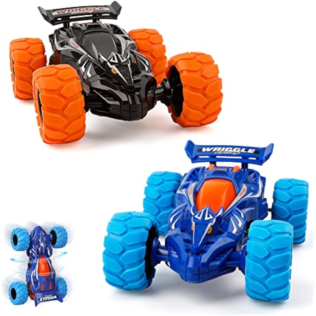 m zimoon Monster Truck Toys, 2pcs Pull Back Cars Inertia Friction Powered Car 360°Rotating Stunt Dragon Push and Go Vehicles Toys Christmas Birthday Gifts for 3-7 Years Old Boys Girls(Blue, Black)
