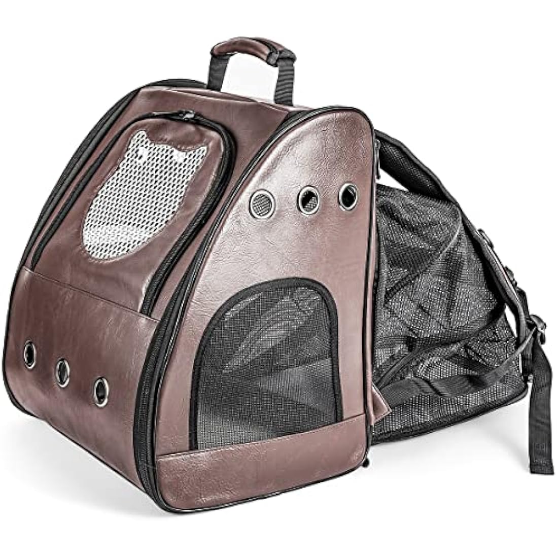 Large Cat Backpack, Fits Large Fat Cat up to 9kgs (20 lbs), Leather Cat Carrier Backpack, Airline Approved Cat Travel Vented Backpack Carrier