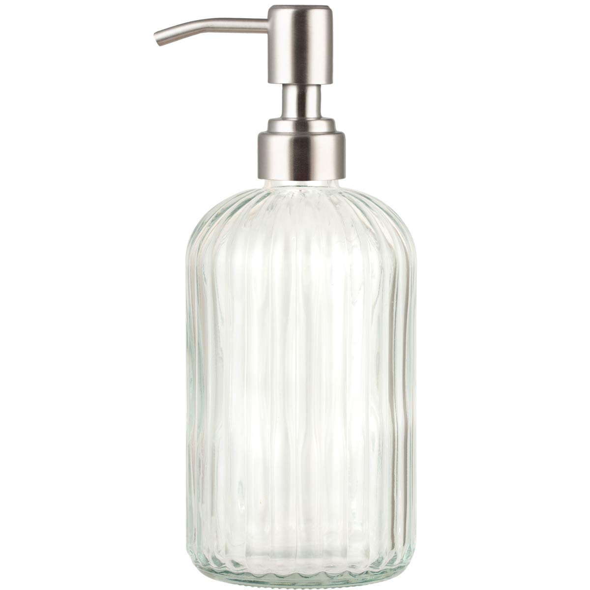 Plomkeest Glass Soap Dispenser 14oz Clear Glass Jar Soap Dispenser with Rust Proof Stainless Steel Pump Liquid Soap Dispenser for