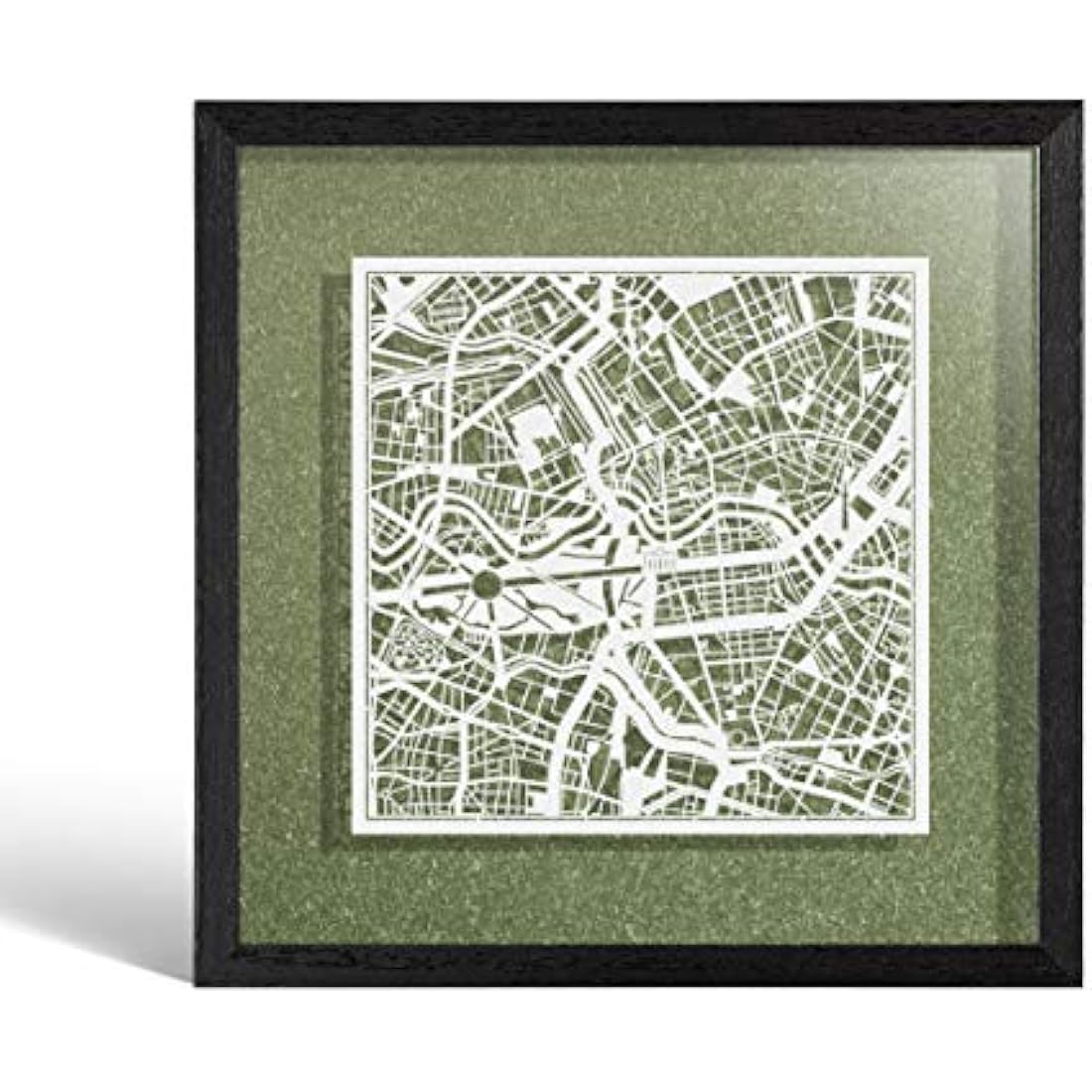 O3 DESIGN STUDIO Berlin Marco de Papel para mapas, White map, Black frame, 9x9 inches, Gift Boxed, 4 background color, self-changing, Paper Art