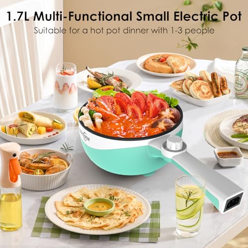 Audecook Hot Pot Electric,Mini Electric Skillet Portable Nonstick Saut Pan with Power Adjustment, Rapid Ramen Cooker Travel Multicooker Electric Pot
