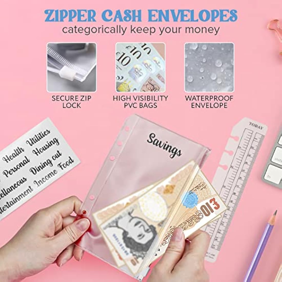 KASTLO A6 PU Leather 51pcs Budget Binder Planner - Money Saving Wallet with Plastic Money Wallet Organiser, Label Sticker, Ruler - Budget Planner & Cash Envelopes for Cash Stuffing Wallet UK - Green