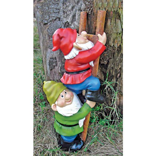 Design Toscano QM2360100 Up the Ladder Climbing Gnomes Funny Gnome Garden Statue, 28 cm, Polyresin, Full Color