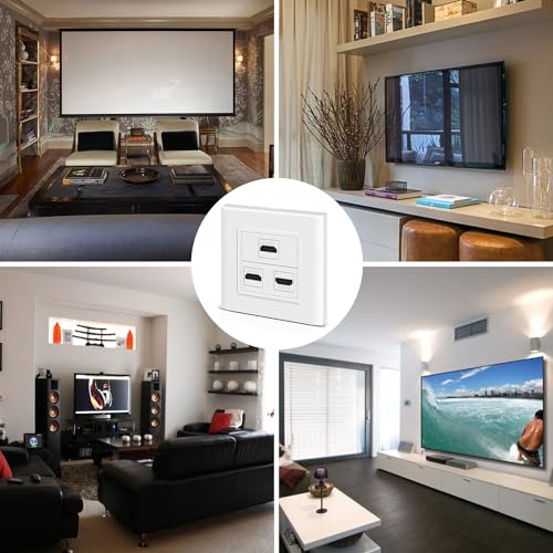 TNP HDMI Wall Plate (3 Port, White) HDMI Faceplate Socket Insert Jack Outlet Panel Mount Support 4K 60Hz HDR ARC/eARC Full HD 3D Ethernet High Speed Cable Extension Coupler f/Projector & Home Theater