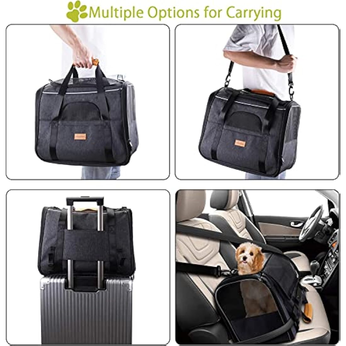Morpilot Cat Carrier, Airline Approved Pet Carrier, Portable Dog Bag, Breathable Small Travel Cage with Adjustable Shoulder Strap and Bowl, Grey