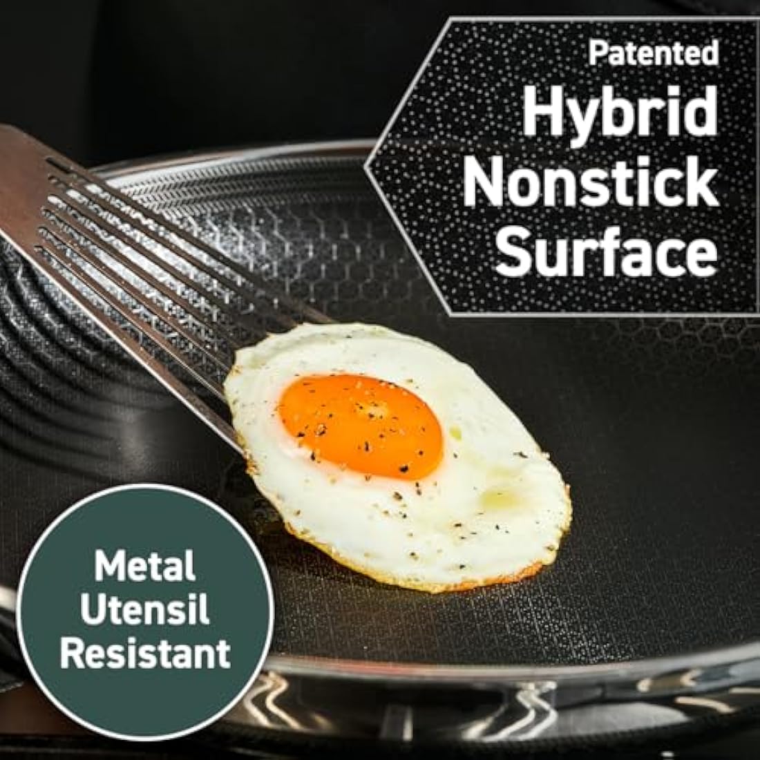 HexClad Hybrid Nonstick 20 cm Fry Pan with Tempered Glass Lid, Stay-Cool Handle, Dishwasher and Oven Safe, Induction Ready, Compatible with All Cooktops