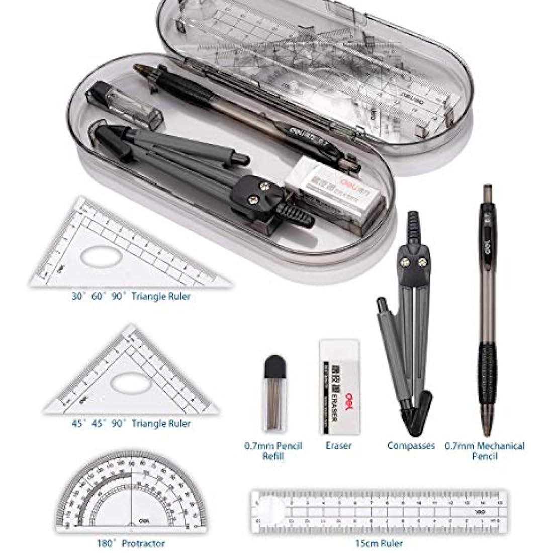 Maths Set Geometry Set Muscccm Compass Set 8 Pieces School Supplies Drawing Compass Protractor Set Rulers for Student in Carry Case