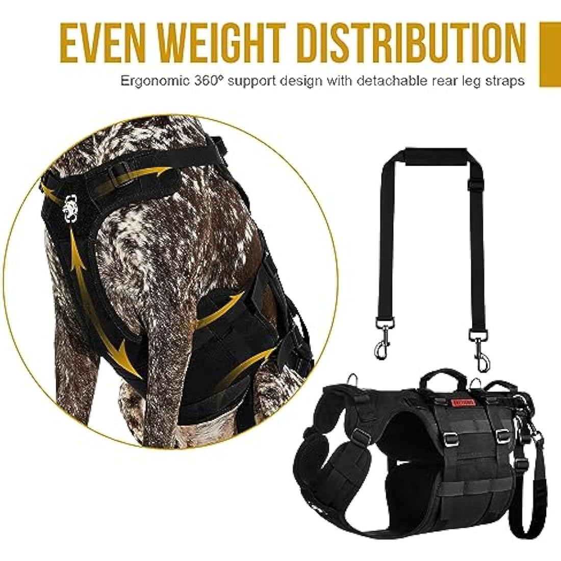 OneTigris Dog Lift Harness for Large Dogs, Dog Support Sling for Back Legs, Lifter with Handles Invictus Multifunctional Mobility Assistance Vest Hip Support Brace (Black, XL)