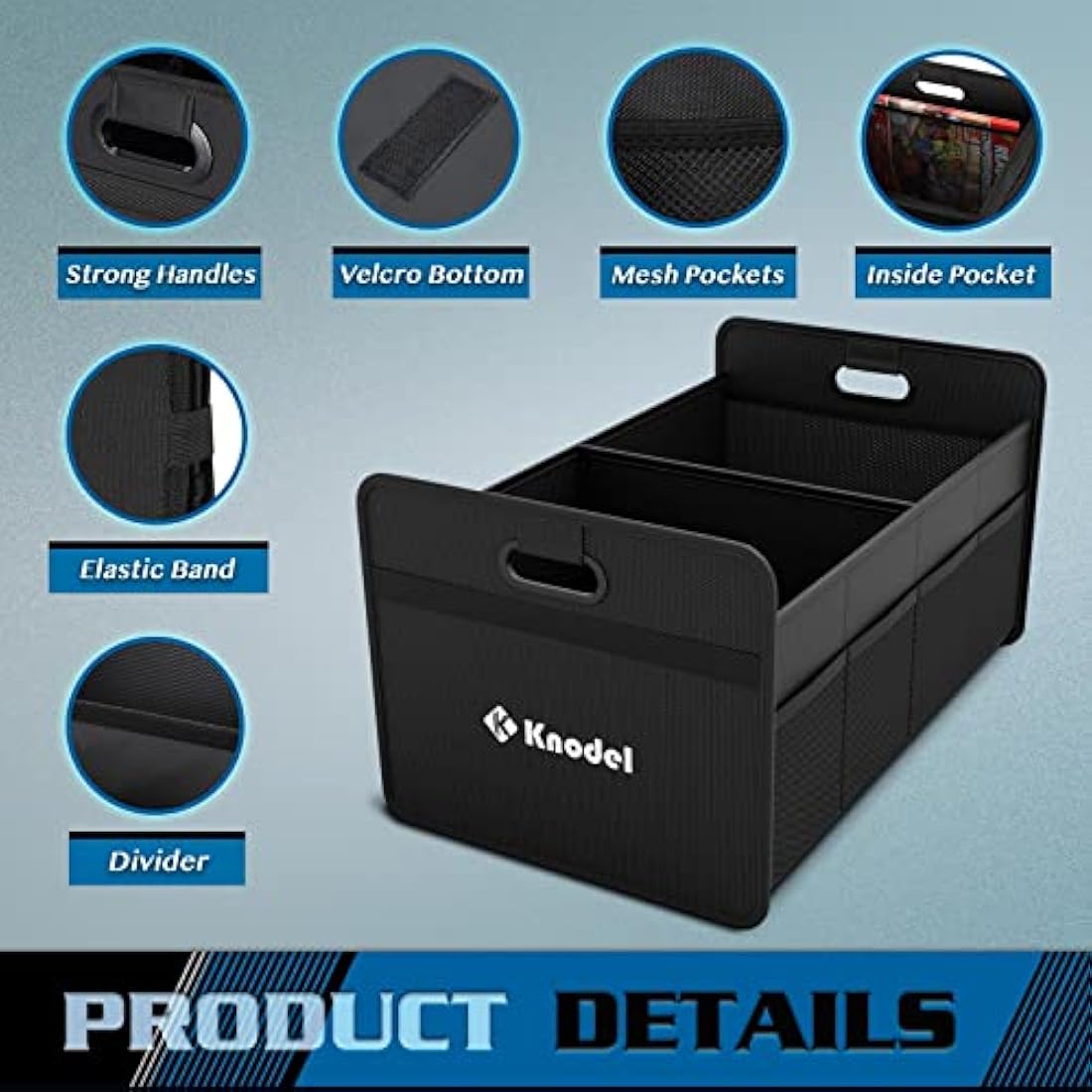 K KNODEL Car Boot Organiser, Foldable Car Boot Storage, Automotive Consoles & Organisers (Medium, Black)