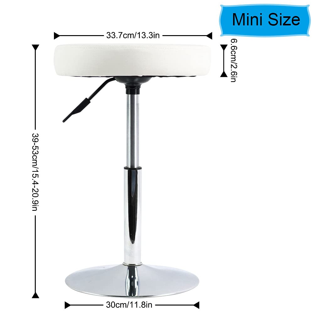 FURWOO PU Leather Round Barber Shop Stool Height Adjustable Swivel Workshop Home Kitchen Short Bar Stools without Backrest Small(White)