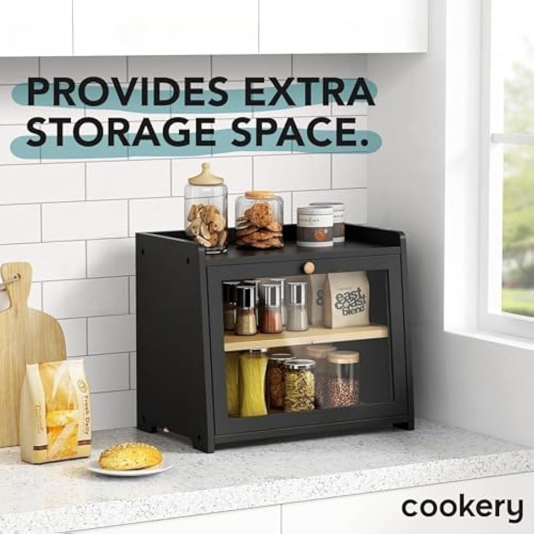 Cookery Wooden Bread Bin with 2 Levels for Bread Storage made of Bamboo (wood) Bread Box Extra Large Storage Box Counter Top for Kitchen Storage (needs to be assembled)