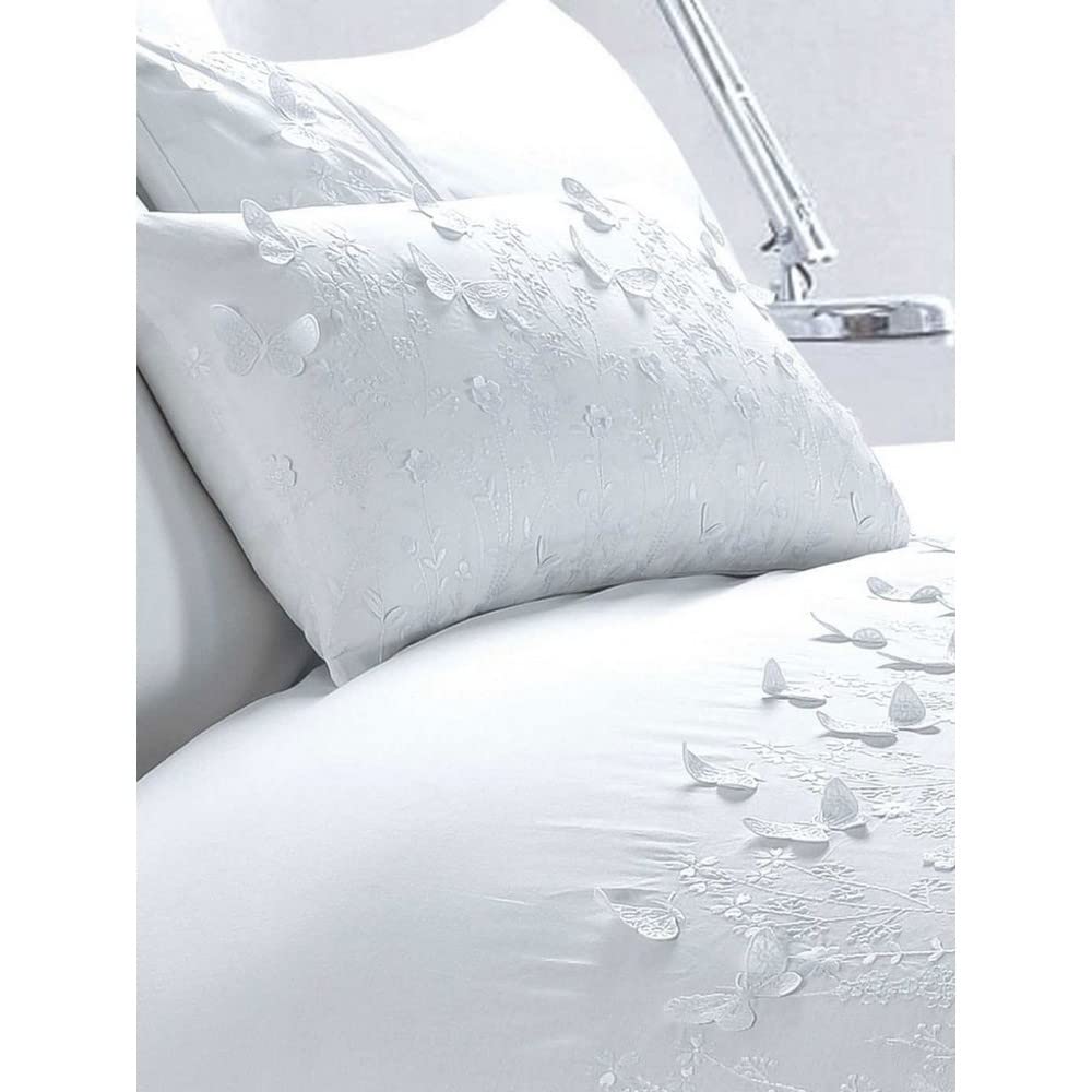 Rapport Home Luxury Embroidered Papillon Single Bedding White Duvet Cover Set