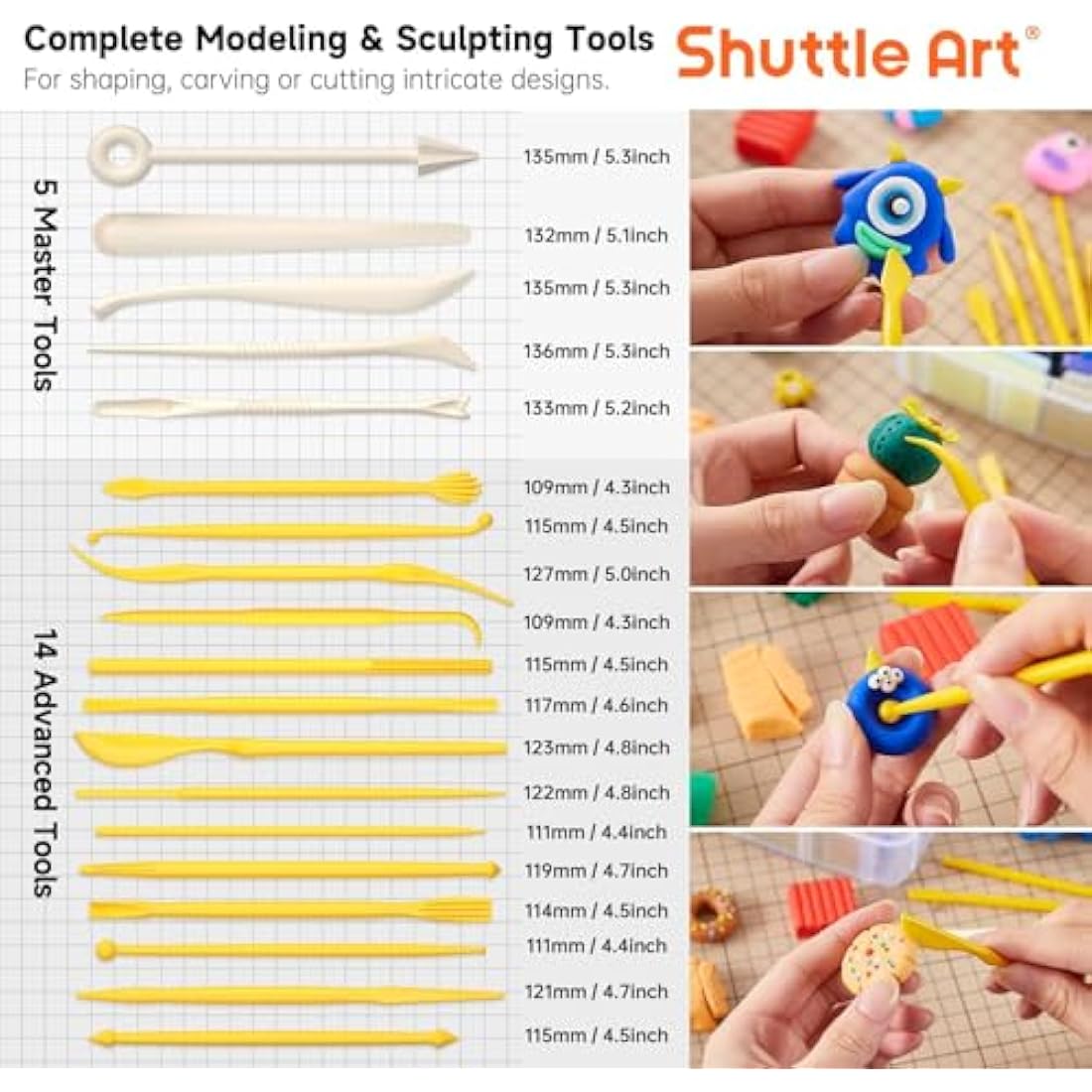 Shuttle Art Polymer Clay, 57 Colors Oven Bake Modeling Clay, Creative Clay Kit with 19 Clay Tools and 10 Kinds of Accessories, Non-Toxic, Non-Sticky, Ideal DIY Art Craft Clay Craft for Kids Adults
