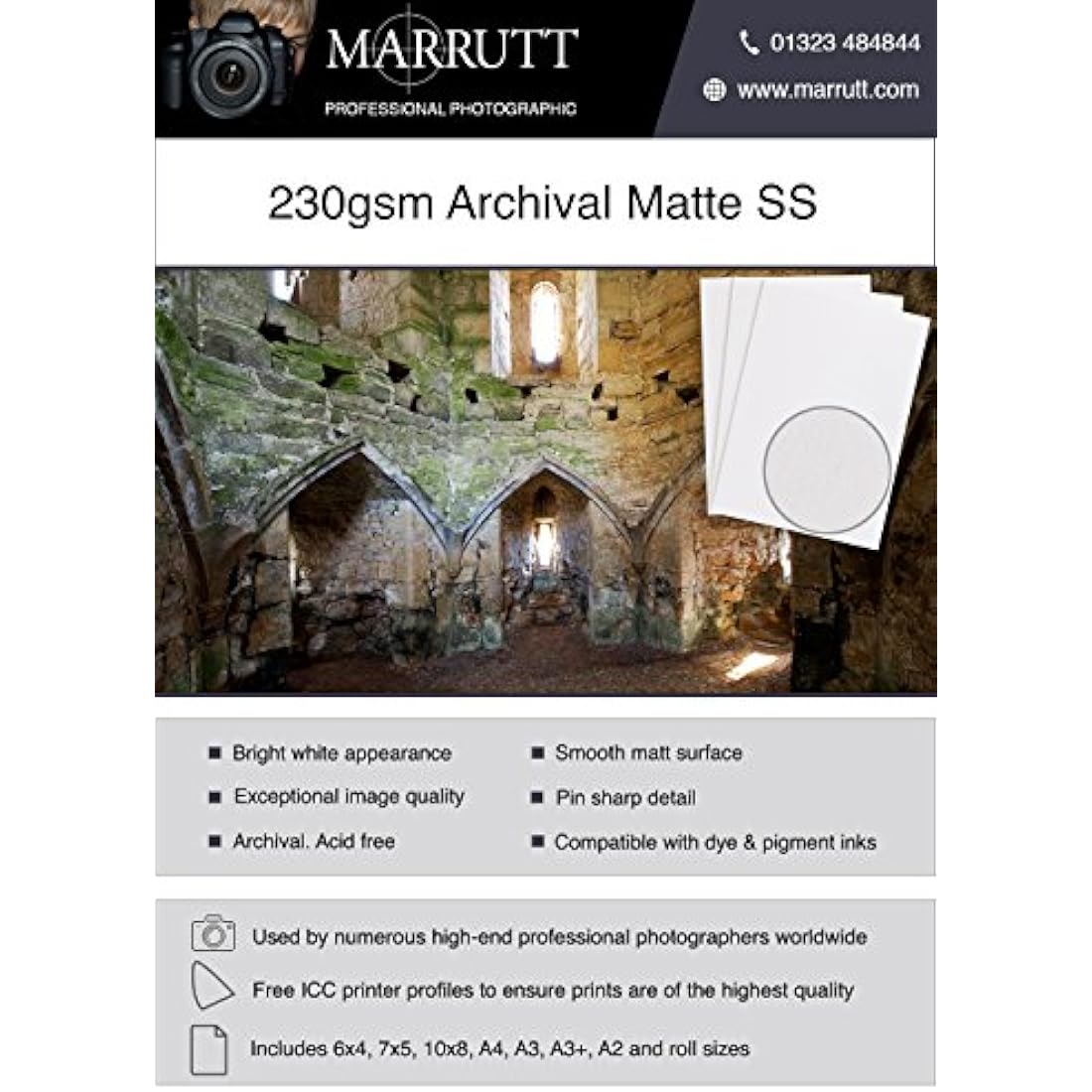 Marrutt 230gsm Archival Matt Single Sided Inkjet Photo Paper: A3-50 Sheets