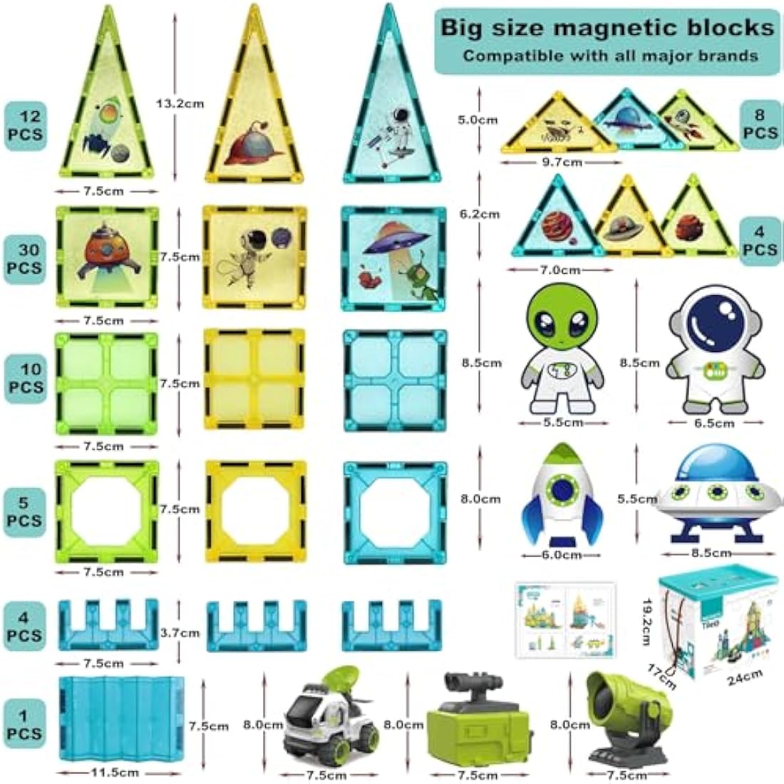 BUBUQE Magnetic Tiles Building Block Set Magnet Tiles Educational Toy Space Adventure Learning Construction Magnetic Toys Set Birthday Gift for Boys Girls Kids Age 3 4 5 6 7 8