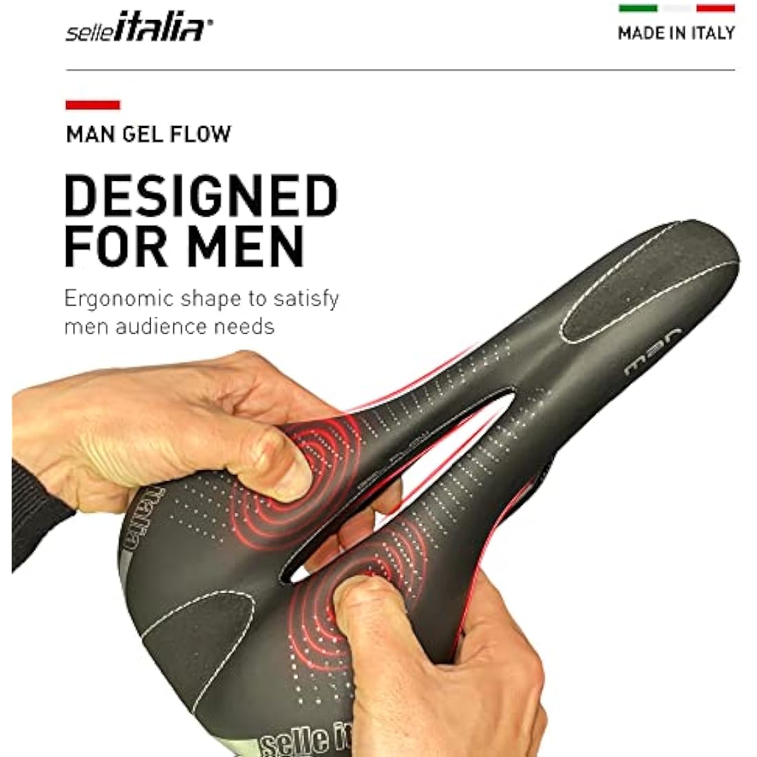 Selle Italia - Man Gel Flow Road Bike Saddle, Rail Manganese Tube Ø7, Road Saddle Gran Turismo Fiber-tek Comfort Gel, Shock Absorber