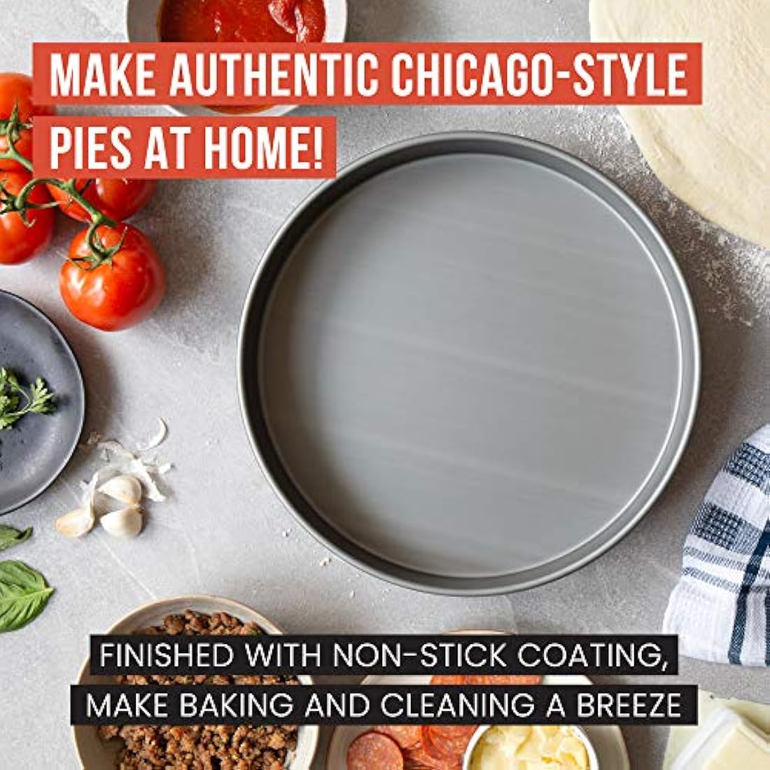Chef Pomodoro Chicago Deep Dish Pizza Pan 12 Inch, Hard Anodized Aluminum Pizza Pan for Oven, Pre-Seasoned Bakeware Kitchenware, Non-Stick Round Pizza Pans 12-Inch (30 cm)