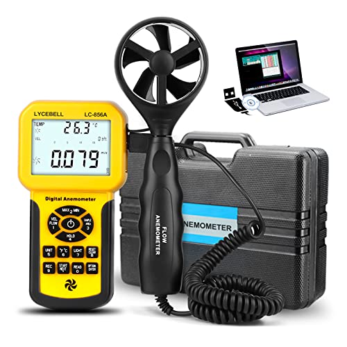 LYCEBELL LC-856A Pro Anemometer with Telescopic Sensor, Wind Speed Meter, Wind Velocity Airflow CFM Meter with Data Storage Back Light LCD for HVAC