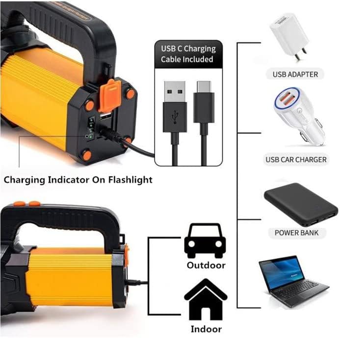 MAYTHANK LED Torch Super Bright Rechargeable Big Capacity10000ma Long Lasting, Powerful High Powered Spotlight Flashlight Long Range 800 Yards, Handheld Searchlight Waterproof (No Side Lantern)