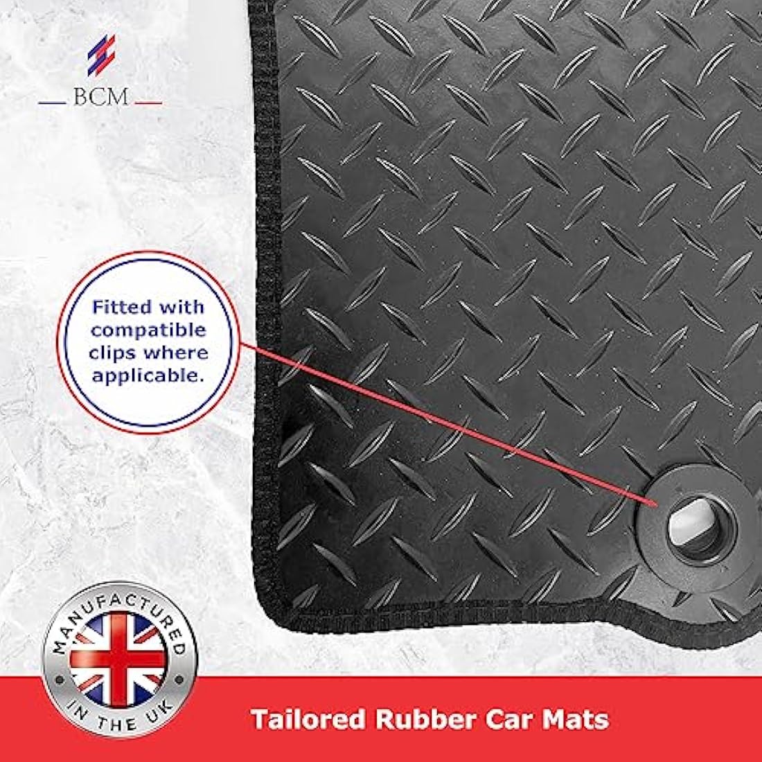 BCM Car Mats - Compatible with Hyundai Kona 2017-Onward - Car Floor Mat - 3MM Rubber - Fully Tailored - Anti-Slip Backing - Black Trimming - 4 Piece Non-Slip Mat