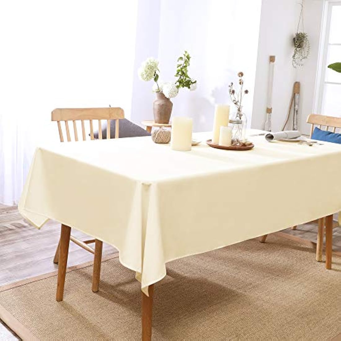 Deconovo Home Decorative Oxford Wipeable Tablecloth Rectangle Water Resistant Tablecloth for Patio Table 130x280cm(51x110in) Beige