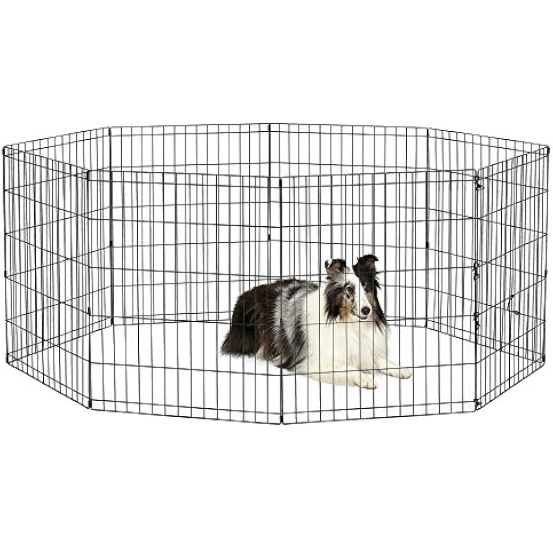 New World Folding Metal Dog Exercise Pen and Pet Playpen with No Door, Includes Grounding Stakes and Provides 1.5 Meters of Play Space, 76 cm Tall, Black E-Coated, B552-30