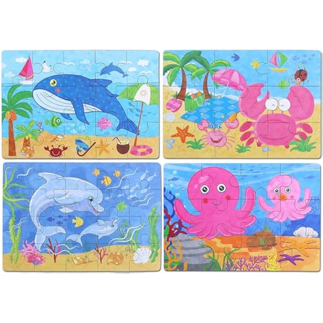 BBLIKE Puzzles Jigsaws for 2 3 4 Year Old - Pack of 4 Puzzles Toy in a Box for Age 2-5, Travel Games for on Plane Educational Learning Birthday Gift Present for Children Boys Girls (Sea Creatures)