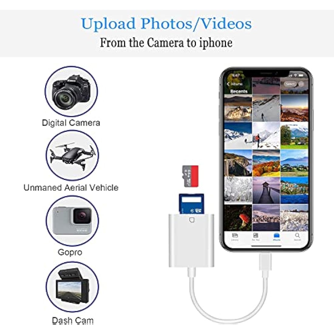 [Apple MFi Certified] iPhone SD Card Reader, Lightning to SD Card Camera Reader for iPhone/iPad Memory Card Adapter Camera Card Viewer Reader for iPhone 14/13/12/11/X/XS/XR/8/7 iPad, Plug and Play