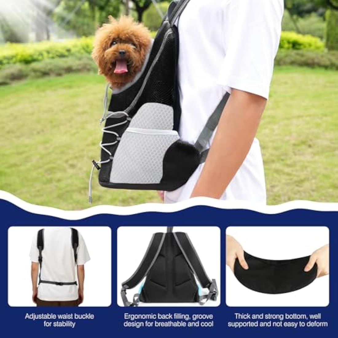 Pawaboo Pet Dog Carrier Backpack Small Size, Small Puppy Dog Travel Carrier Front Pack, Small Breathable Dog Small Carrying Backpack with Safety Strips, Black