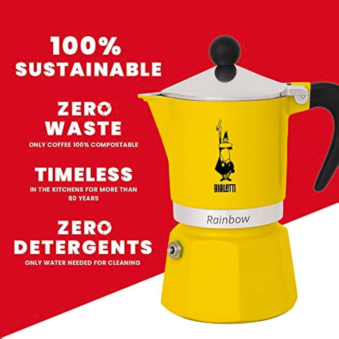 Bialetti Rainbow Caffettiera Colorata, Alluminio, Giallo, 6 Tazze,Yellow,30 x 20 x 15 cm