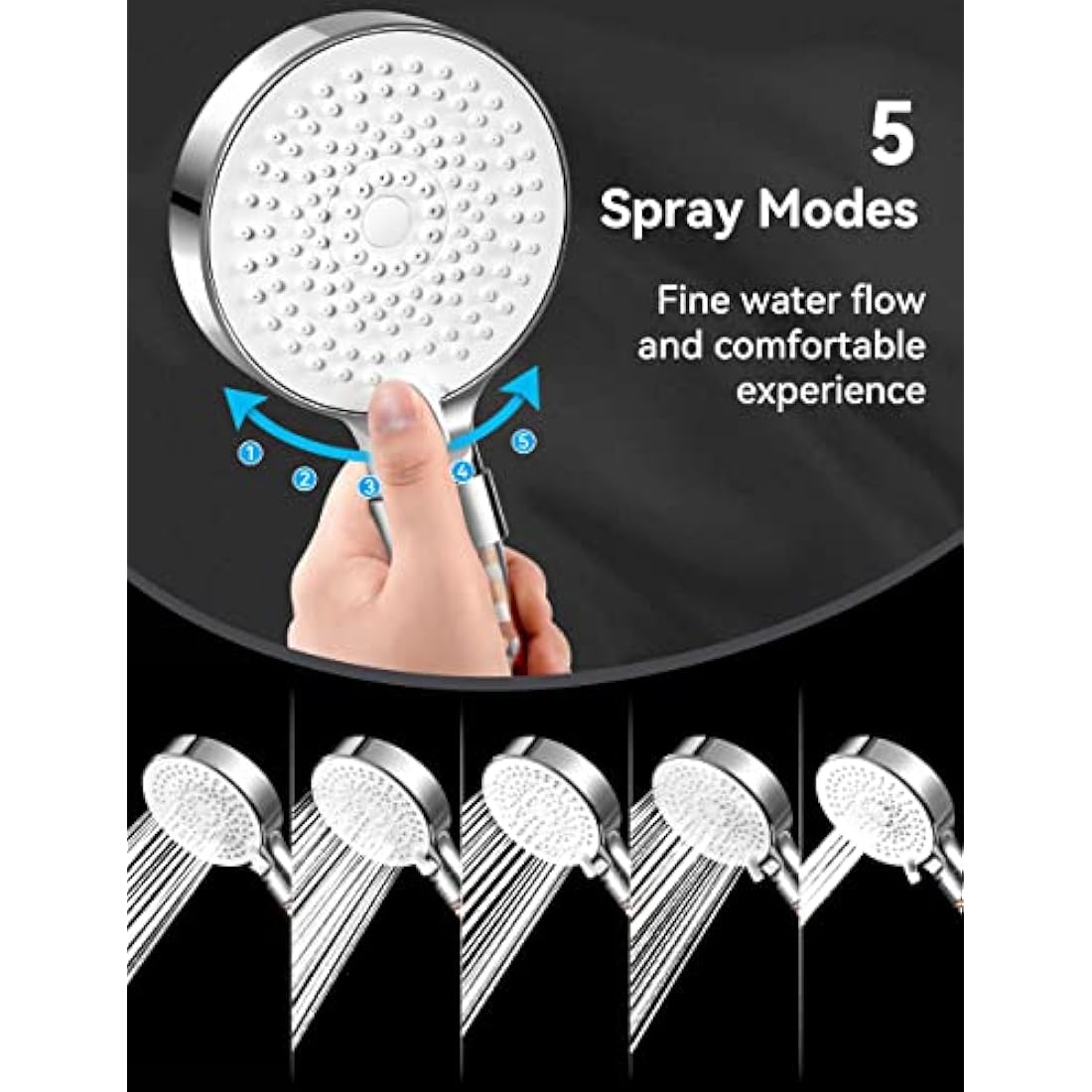Magichome Shower Head and Hose 2M, High Pressure Filter Shower Head 5 Modes, Universal Hard Water Softener Showerhead with Extra Replaceable Accessories