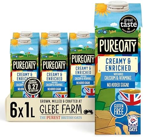 Glebe Farm PureOaty Creamy & Enriched - Barista Style Gluten Free Dairy Free & Vegan Coffee Creamer, High Protein with Calcium & Vitamin B12, 6 x 1 Litre