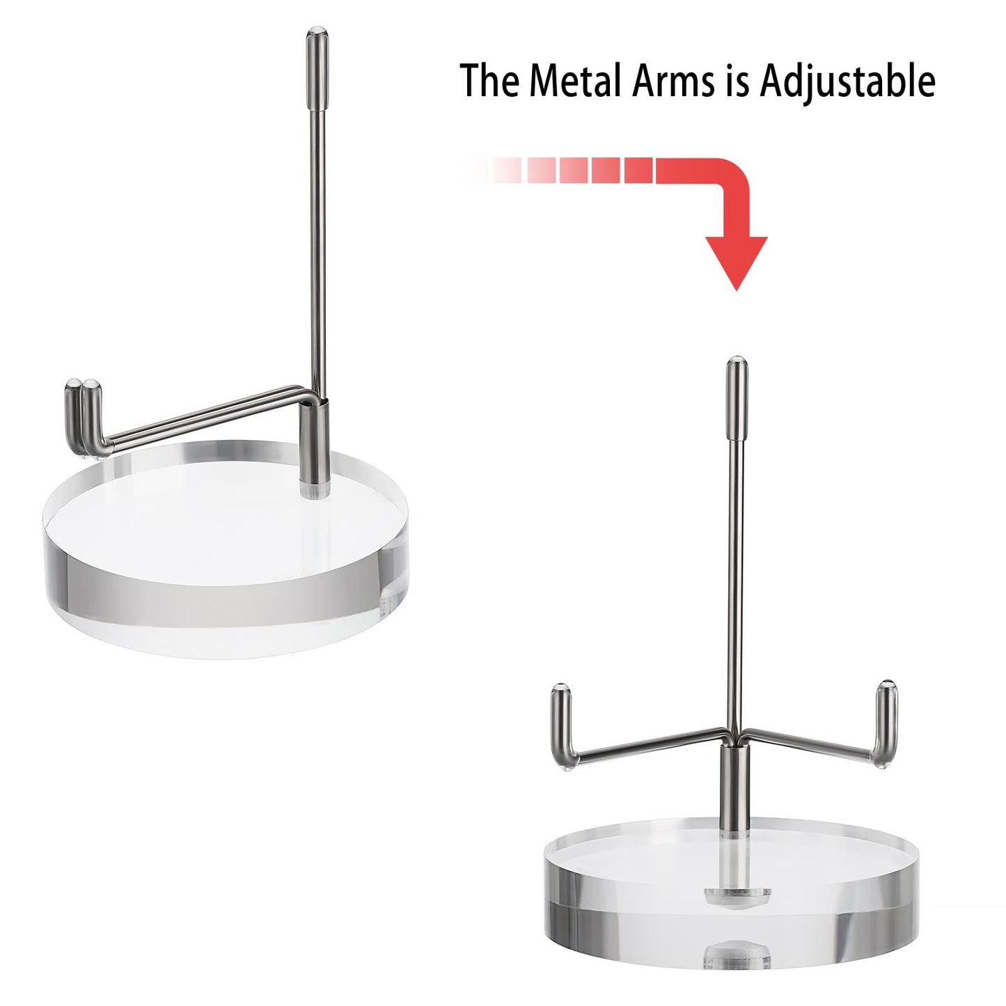 BTSKY Medium Size Adjustable Silver Metal Arm Display Stand with Round Base