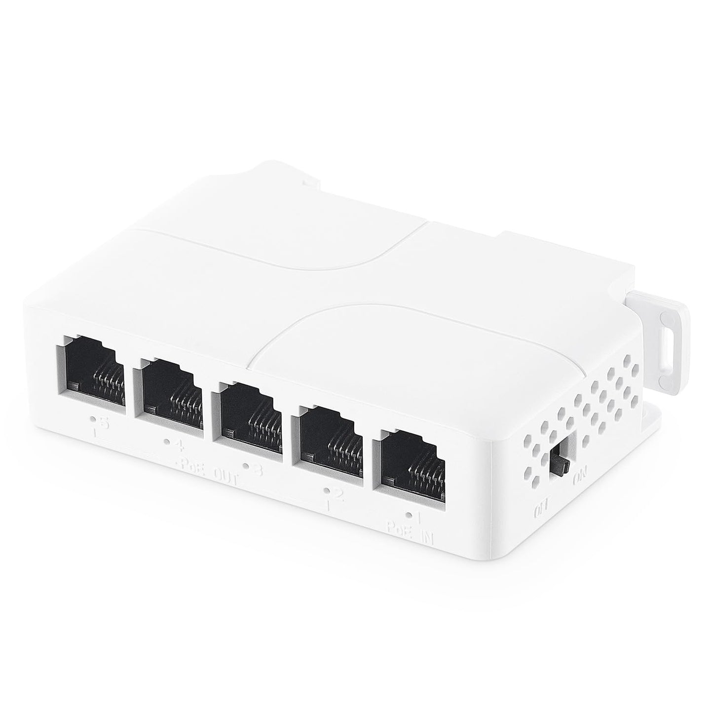 PoE Passthrough Switch, 1 in 4 Out Extender, IEEE802.3af/at/bt Powered 90W, 100Mbps Ethernet, DIN Rail & Wall Mounted, Plug and Play