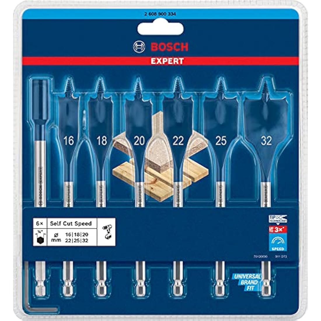 Bosch 7x EXPERT Self Cut Speed Spade Drill Bit Set (for Softwood, Particleboard, Ø 16-32 mm, Professional Accessory Rotary Drill/Drivers)