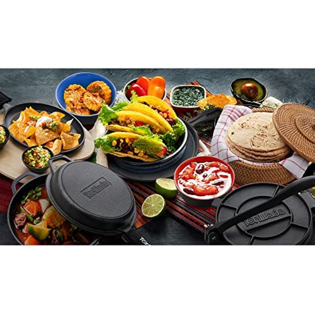 Tortillada - 26 cm Tortilla Warmer / Tortilla Warmer Basket Handmade from Rattan with Cotton Tea Towel