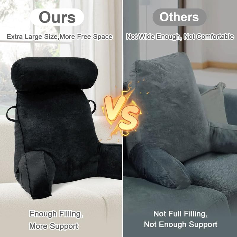 Mingfuxin Reading Pillows for Bed Sofa, Bed Backrest Pillows with Neck Arm Back Support Pillow, Adult Back Reading Cushion with Detachable Neck Roll &