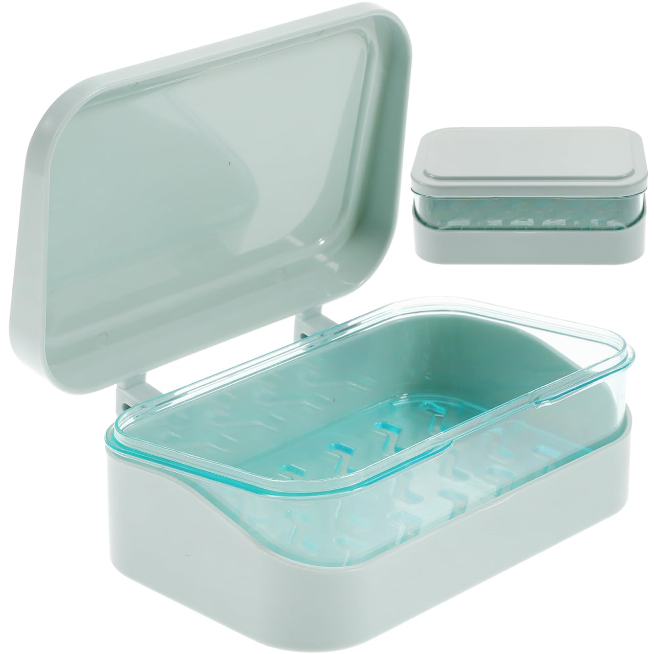 Angoily 1PC Soap Box with Removable Drainer and Lid, Plastic Soap Case Holder, 2 Layers Rectangular Soap Dish Container for Bathroom, Shower, Home