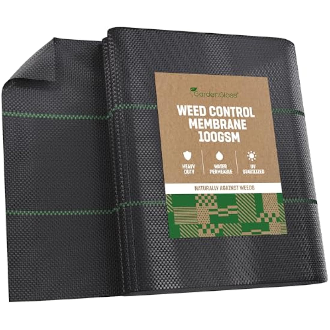 GardenGloss 10m2 Weed Control Fabric (100gsm) - Water Permeable and Tearproof Weed Barrier Fabric - Weed Control Membrane with High UV-Stabilisation (5m x 2m, folded)