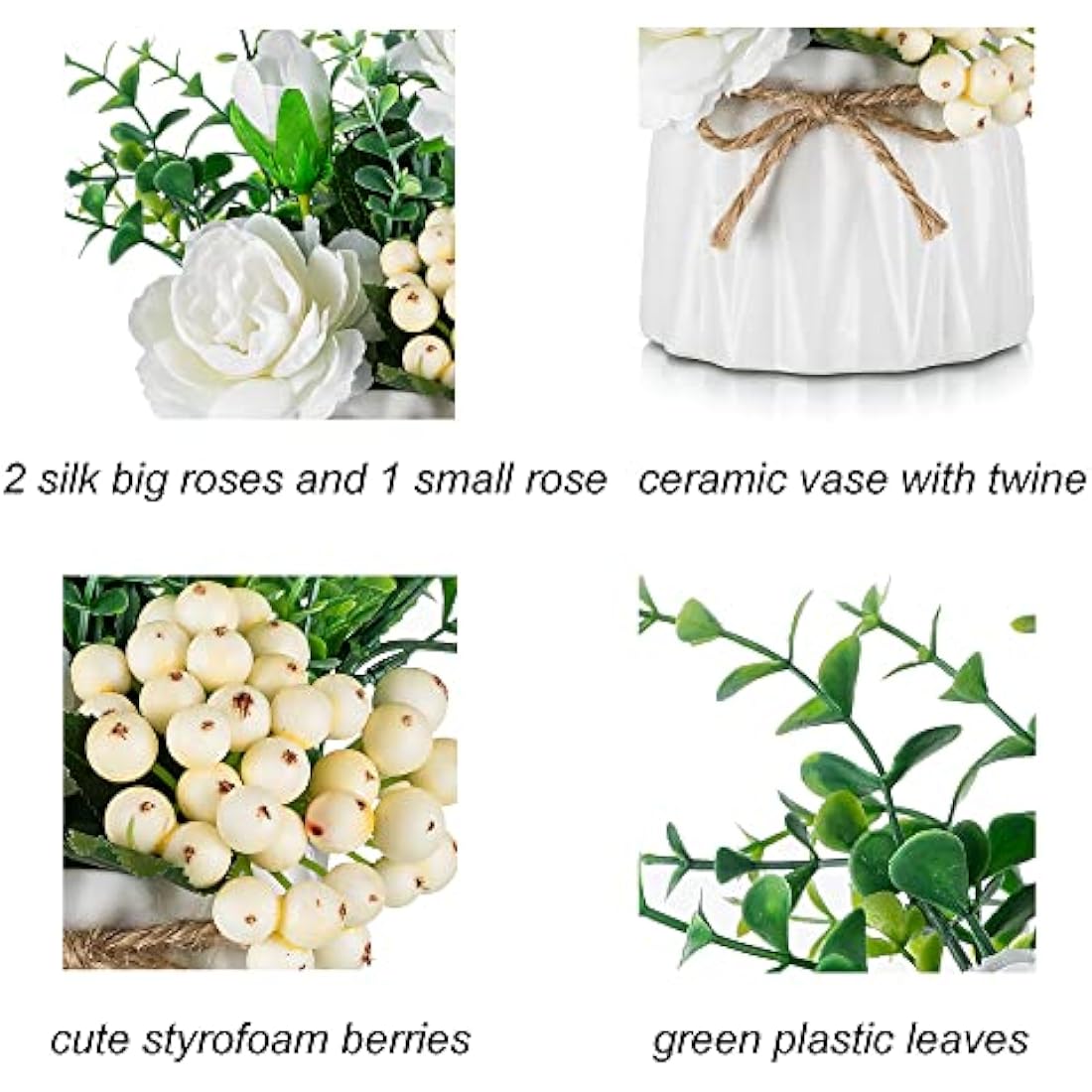 BLOSMON Artificial Flowers and Vase Decoration Fake Flower in Vases 2PCS Pink Plastic Rose Arrangements Table Floral Centrepieces Ornaments Plant Bouquet for Wedding Room Window Garden Party Display