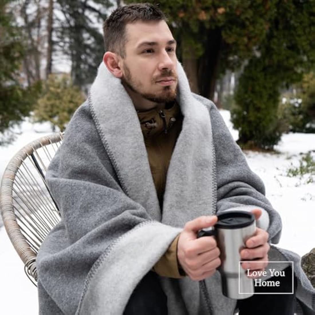 LYHome Travel Blanket - Extra Warm Picnic Throw, Bed Camping Outdoor Wool Blankets, Cozy Soft Throws, Military Army and Garden Outside Use (51x67 in | 130x170 cm | Gray - Light Gray Double-sided)