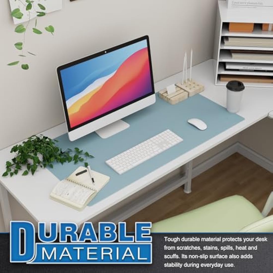 K KNODEL Large Office Leather Desk Mat, Mouse and Keyboard Pad, Computer and Laptop Mat, Desktop Protector and Cover, Writing Pad and Blotter (80x40cm, Light Blue)