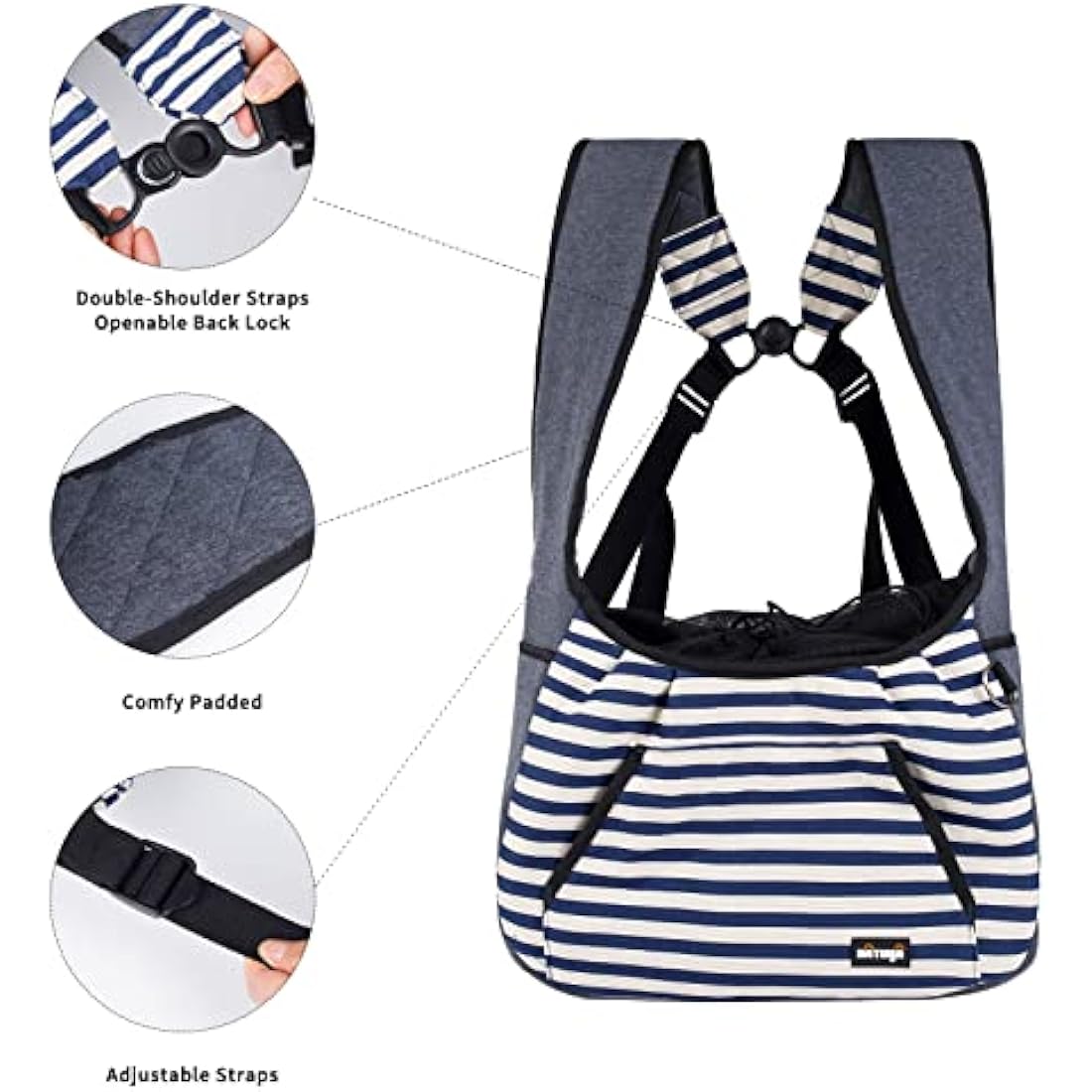 NATUYA Dog Sling Carrier Puppy Carrier, Adjustable Pet Front Sling Carrier Backpack Travel Bag, Bottom Pad, Pet Carrier for Small Dog Cat Puppy Traveling Hiking Camping (Blue Stripe, 3-7kg)