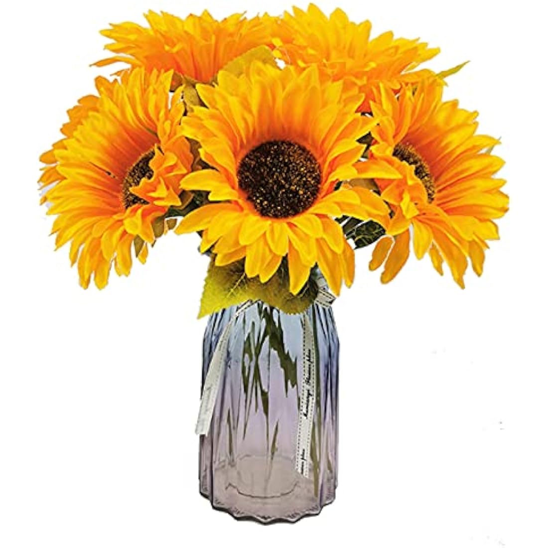 6 Bunches Artificial Sunflower Bouquet, Fake Silk Sunflower Flowers, Realistic Plants for Wedding Party Anniversary Home Office Table Centerpiece Décor(short)