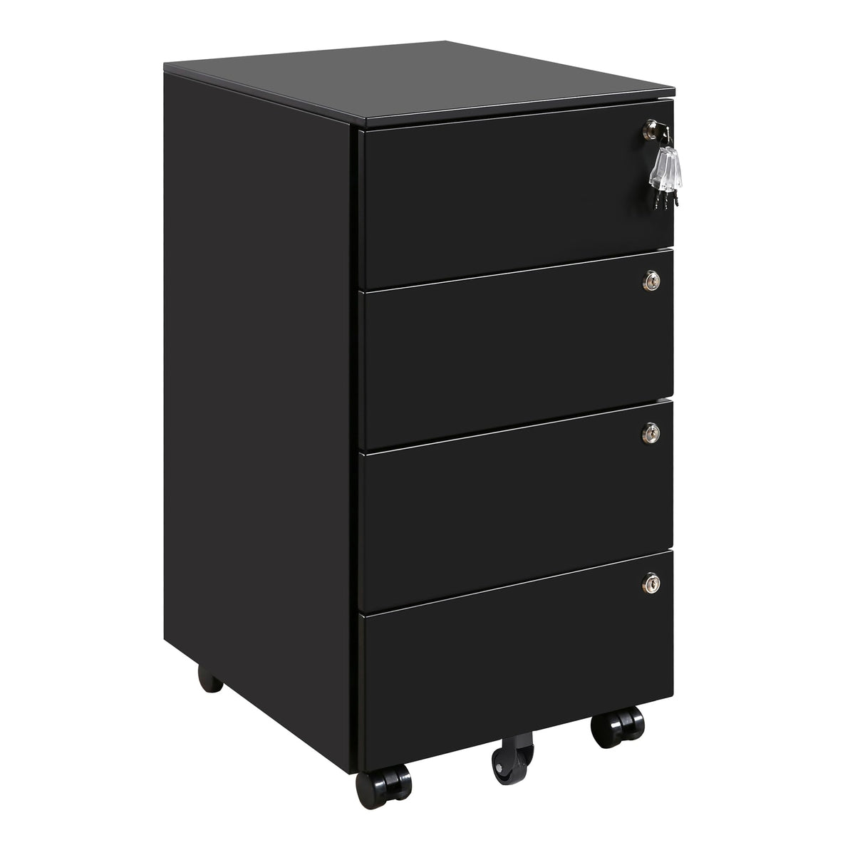 HOMSTEEL Mobile File Ccabinet, Filing Cabinet with 4 Lock, 4 Keys, 4 Drawers, Metal Cabinet, Pre-assembled, for Office, Home Office, Black