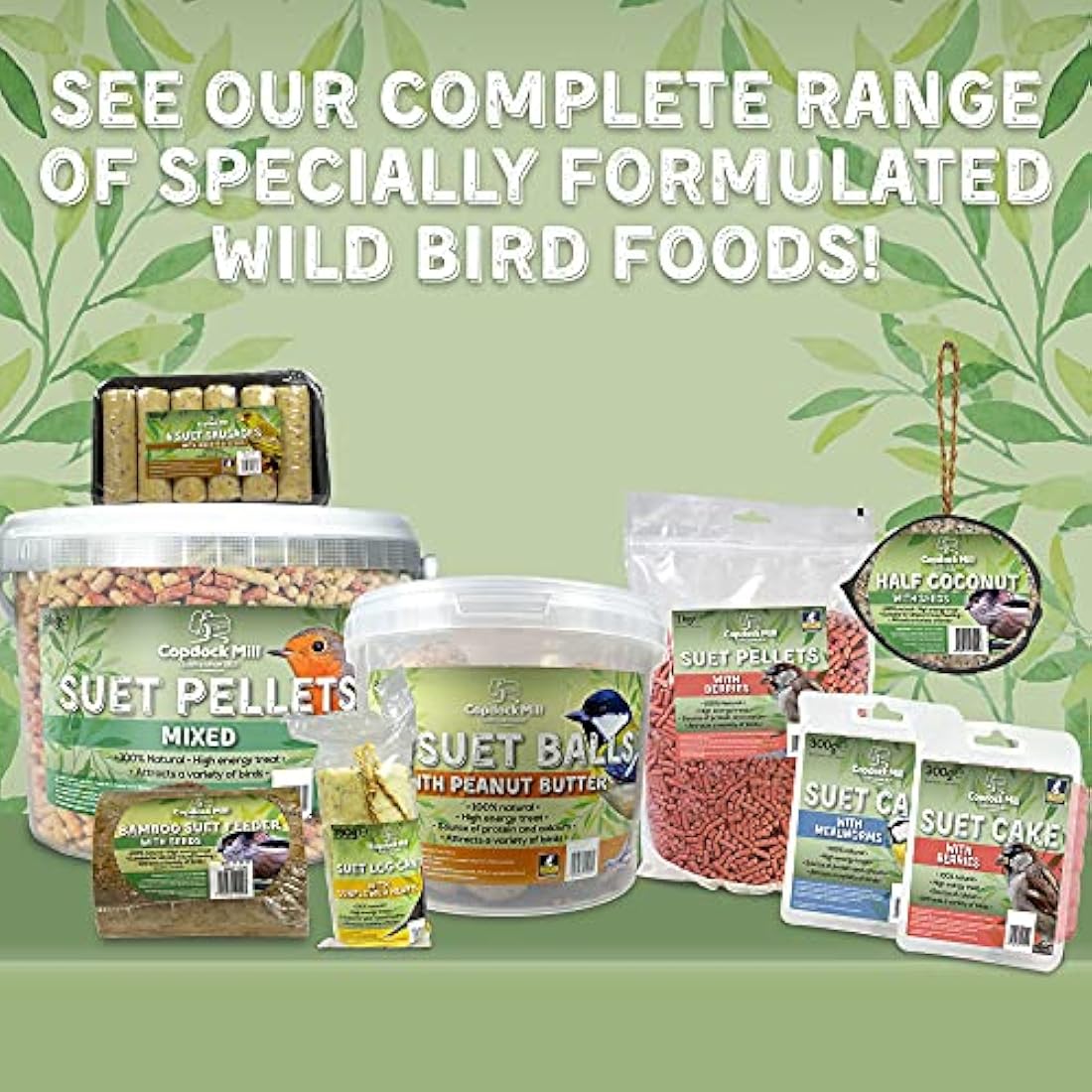 Copdock Mill Mixed Suet Pellets Wild Bird Food 12.75kg – With Mealworms, Berries, Insects & Seeds – All Year-Round Bird Feed – 40% Suet Fat Content