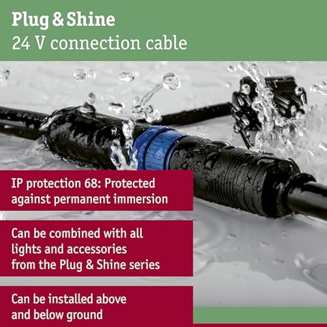Paulmann 93931 Outdoor Plug & Shine Cable IP68 15m 1 in-7 Out 2x1,5mm² Black Plastic, 1500 x 1.5 x 1.5 cm