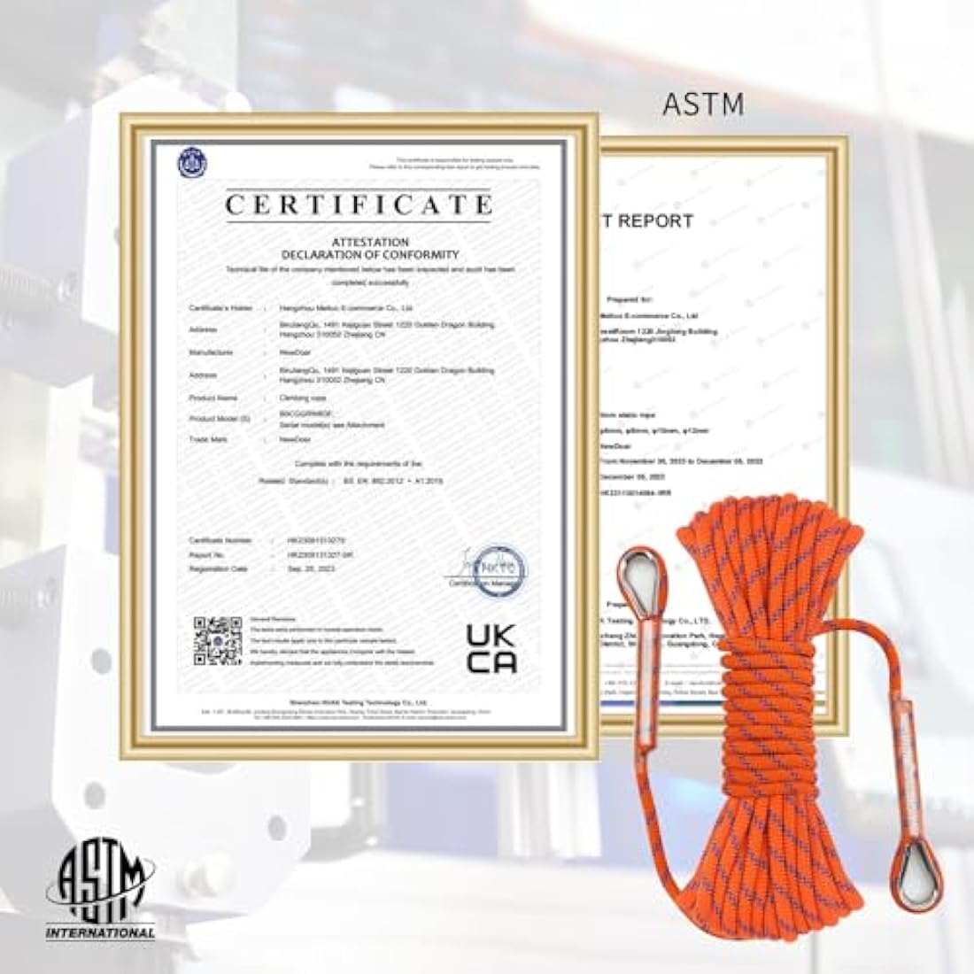 NewDoar 14KN Static Climbing Rope 8mm Accessory Cord Equipment 33FT(10M) 66FT(20M) 98FT(30M) 165FT(50M) Escape Rope with 2 Carabiners for Ice Climbing Fire Rescue Rope Safety Rope