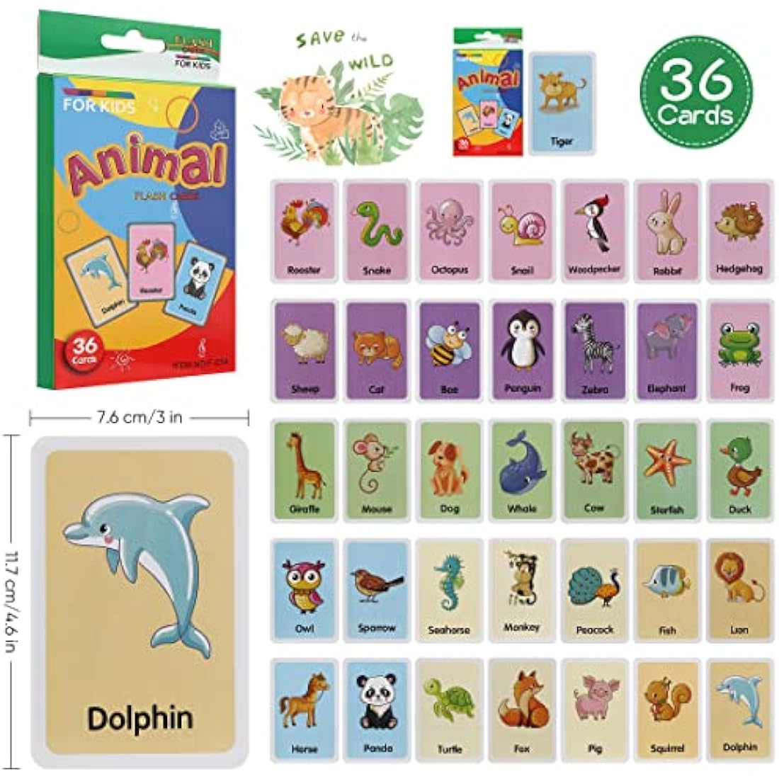 Leyun Kids Flash Cards - Early Learning Set for Toddlers Age 2-4, 4 Pack-144pcs Animals, Fruits, Body Parts & Colors
